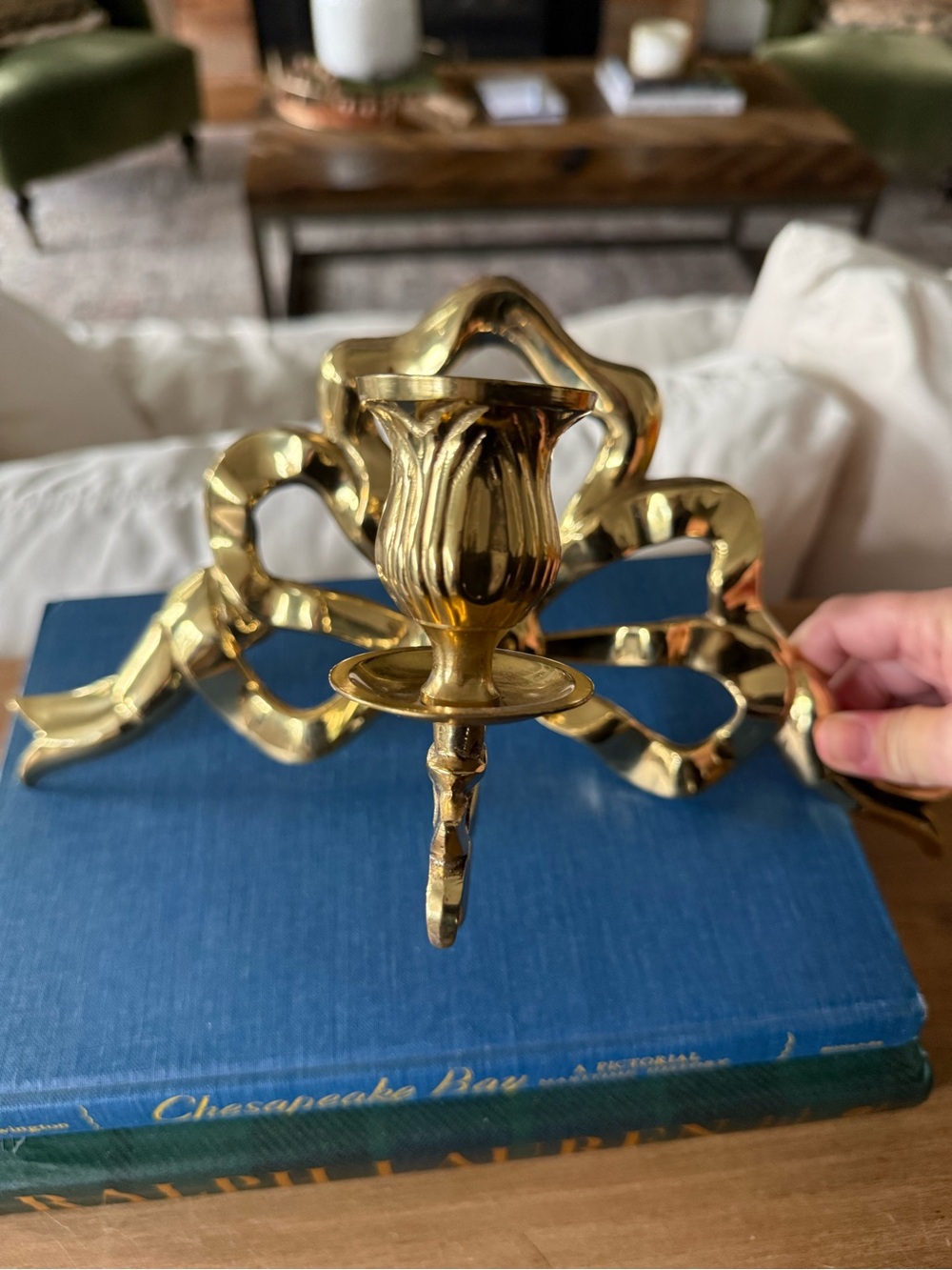 Brass Bow Ribbon Wall Candle Sconce Shiny Gold